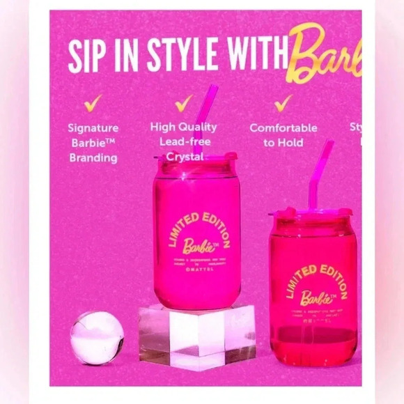 Set of 2 Dragon Glassware Limited Edition Pink Barbie Glass Tumblers. - Picture 10 of 12